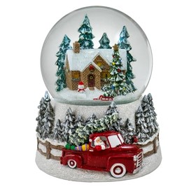 100MM Winter Scene with Red Truck Snow Globe by The San Francisco Music Box