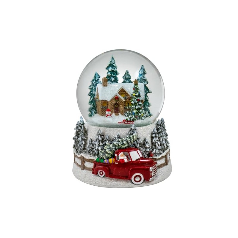 100MM Winter Scene with Red Truck Snow Globe by The