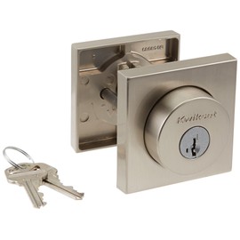 Kwikset 91580-001 Halifax Slim Square Single Cylinder Deadbolt featuring SmartKey in Satin Nickel