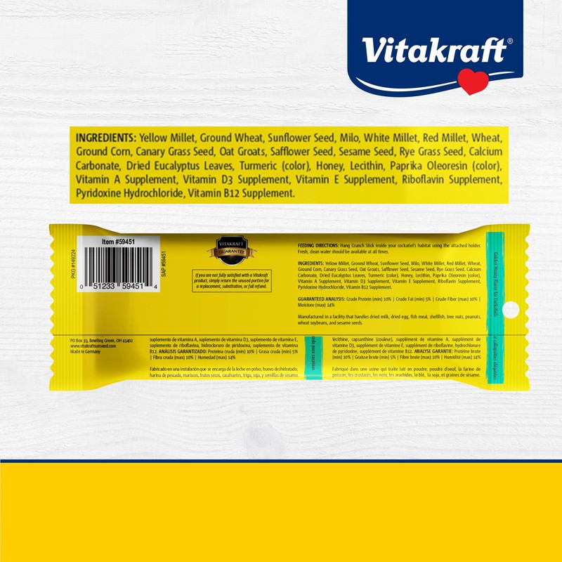 Vitakraft Crunch Sticks Golden Honey Flavor Bird Treat for Cockatiels