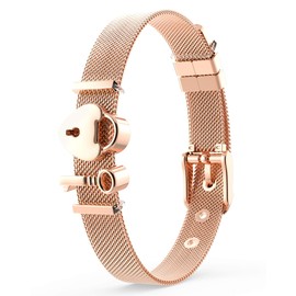 THIORA® - Bracelet with Charms, Pendant Charms, Rose Gold Silver Gold | Bracelet Bangle, Gift, Mesh Charm Bracelet Set Women, Classic Line, Stainless Steel, Unlocked Love - Rose Gold