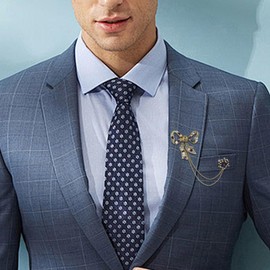 Crystal Geometry Flower Crown Gold Lapel Pin for Men Collar Pins Rhinestone With Hanging Chain Brooch for Men Suit Fashion Suit Accessories for Men Women (Bowknot)