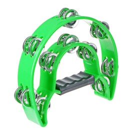 Tambor de percusión de mano con doble hilera musical de media luna, multicolor para fiesta KTV con mango ergonómico (verde)
