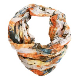 J26 Cat Fish Cartoon Silk Summer Loop Kitten Silk Stripes Rainbow Round Scarf, N Orange