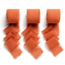 Aoksunova 3 Rolls of Gift Ribbon, 3.8 cm x 6.3 m Terracotta Ribbon, Wedding Chiffon Ribbon, Fabric Ribbon