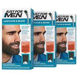 Just For Men Mustache & Beard, Beard Coloring for Gray Hair with Brush Included - Color: Deep Dark Brown, M-46, Pack of 3 (Packaging May Vary)