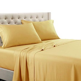 Royal Tradition Solid 600 Thread Count, 100-Percent Cotton King Bed Sheets Set (Gold) Breathable, Deep Pocket, 4 Piece Sheet Set