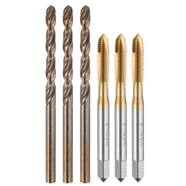 QUARKZMAN Tap Set, 3 Pieces M5 x 0.8 Metric Spiral Point Tap & 3 Pieces 4.2 mm Twist Drill, Titanium Coated/Roast Yellow HSS 6542/M35 HSS CO Machine Tap