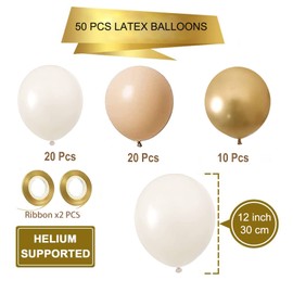 Blush Gold White Sand Neutral Balloons, 50pcs 12 inch Neutral Balloons Blush Gold White Sand Latex Balloons for Birthday Wedding Baby Shower Bride Party Decoration