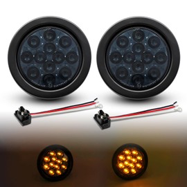 TMH 2pcs 4 Inch 12 Super Bright LED Tail Turn Signal Indicator Light Marker Smoked Lens Amber Assembly Rubber Mount Grommet for Trucks Trailers