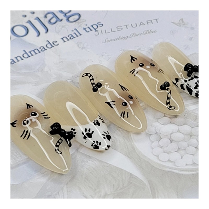 Siamese cat handmade nail tips - Almond M / 샴