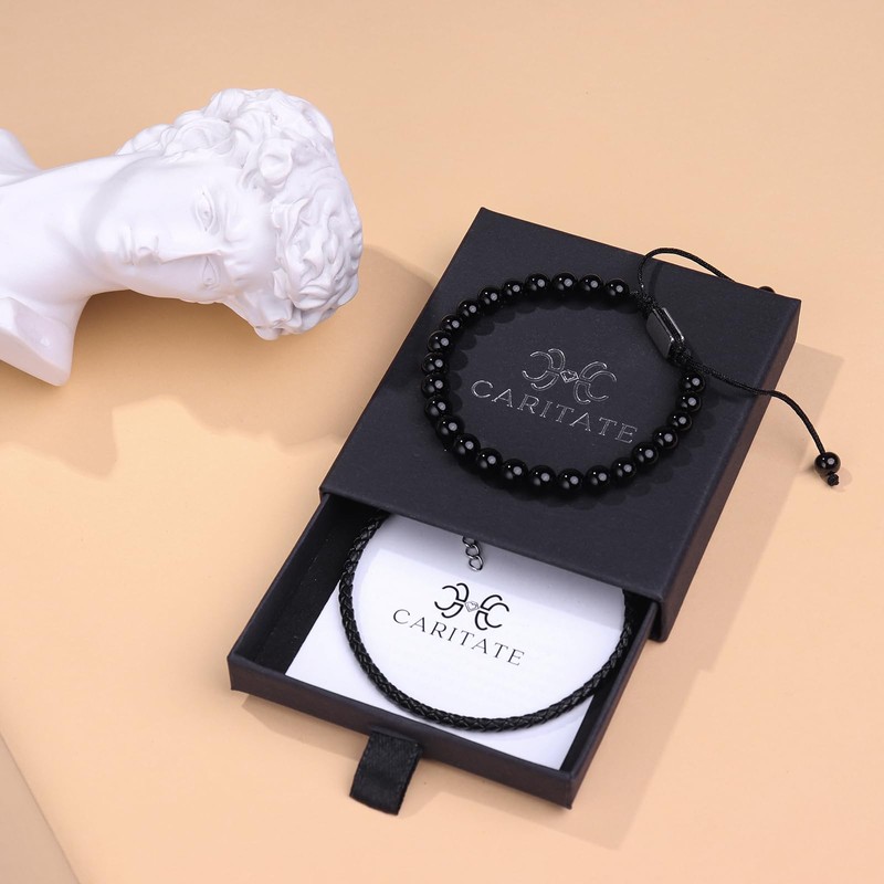 CARITATE Black Obsidian Bracelet for Men Women - 6mm Beaded