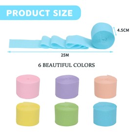 Crepe Paper Colourful 6 Rolls 150 m Crepe Paper Pastel Colours Crepe Tape Colourful Crepe Paper Pastel Streamers Curling Paper for Decoration Crepe Paper for Birthday Wedding Party Decorations