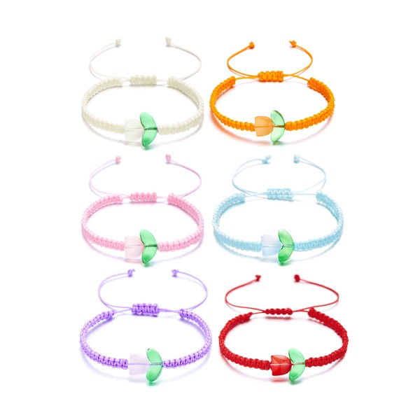 Lovely Flower Stretch Bracelet for Women Handmade Colorful Tulip String