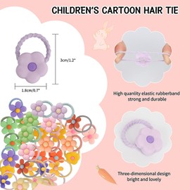 40 Pack Baby Girl Hair Ties, Lovely Hair Ties For Girls, Colorful Elastic Hair Ties With Cartoon Flowers Decoration, Rubber Bands Ponytail Hair Holders Head Bands Ropes Hair Accessories For Girls