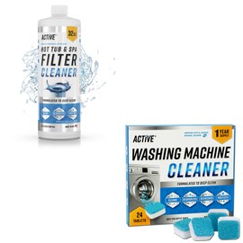 ACTIVE Hot Tub & Spa Filter Cleaner and Washing Machine Cleaner - Includes 32oz Hot Tub Filter Cleaner and 24ct Washing Machine Cleaner Tablets