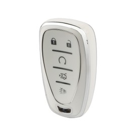 LECART TPU Smart Key Case for Chevy Equinox Accessories Malibu Blazer Traverse Spark Camaro Trailblazer 5 Buttons Cute Key Fob Cover White Car Key Case Full Protection Key Shell Protector
