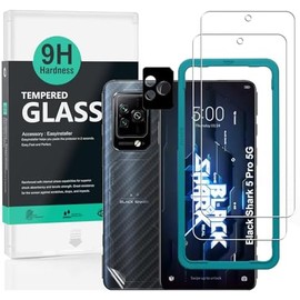 Ibywind para Black Shark 5 Pro 5G 6.67, 2 Protector Pantalla1 Protector Cámara1 Protector Trasera Fibra Carbono,Cristal Templado
