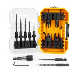 16PCS Countersink Drill Bit Set, Adjustable Depth Tapered Drill Bits with 4 Wood Plug Cutters & 1/4" Hex Shank, Counter Sink Drill Bit for Wood with Storage Box