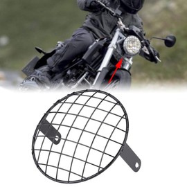 Akozon Headlight Grille Cover Motorcycle 8 Inch Headlight Grille Side Mount Universal Cover Mask for Cafe Racer (Black)