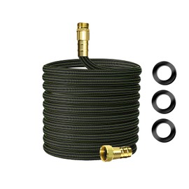 10FT Lightweight Flexible Garden Hose,Non-Slip Handles,Non-kink Hose,Aircraft Alloy Brass Plated Fitting for Boats, RV Water Hose,Marine Washdown,Lawn,Garden,Leakproof TPE Hose (GreenBlack, 10 FT)