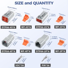120 PCS Deutsch DTP Connector Kit 2 4 Pin Automotive Waterproof Connectors 12 sets with Size 12 Stamped Contacts Gauge 14-12 AWG Wire Size,25A