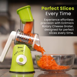 ECLIMIA Rotary Cheese Grater – Hand Crank Cheese Shredder with 3 Blades, Strong Suction Base, Peeler, and Cleaning Brush – Salad Shooter, Vegetable Grater, Food Shredder