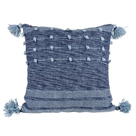 Foreside Home and Garden Blue with Corner Tassels 18X18 Hand Woven Filled Outdoor Pillow - Foreside Home & Garden