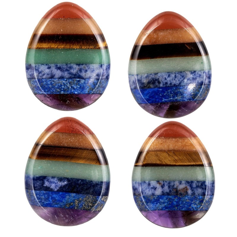 mookaitedecor Teardrop Shape 7 Chakra Thumb Worry Stone Polished Bag