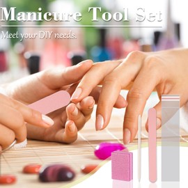 50 Sets Nagelfeile und Nagelpuffer, einschließlich 50 Stück Mini-Nagelpolierer, 50 Stück Nagelfeilen, 50 Stück Holzstäbchen, 50 Stück OPP-Taschen, Druck-Nagelwerkzeug-Kit für Salon und Zuhause (rosa)