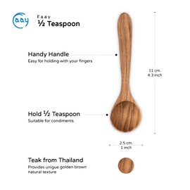 FAAY Mini Seasoning - Condiment Teak Spoons for Sugar Salt Tea Coffee Spices Honey Jam Mastard (1/2 Tea - Spoon x 3)