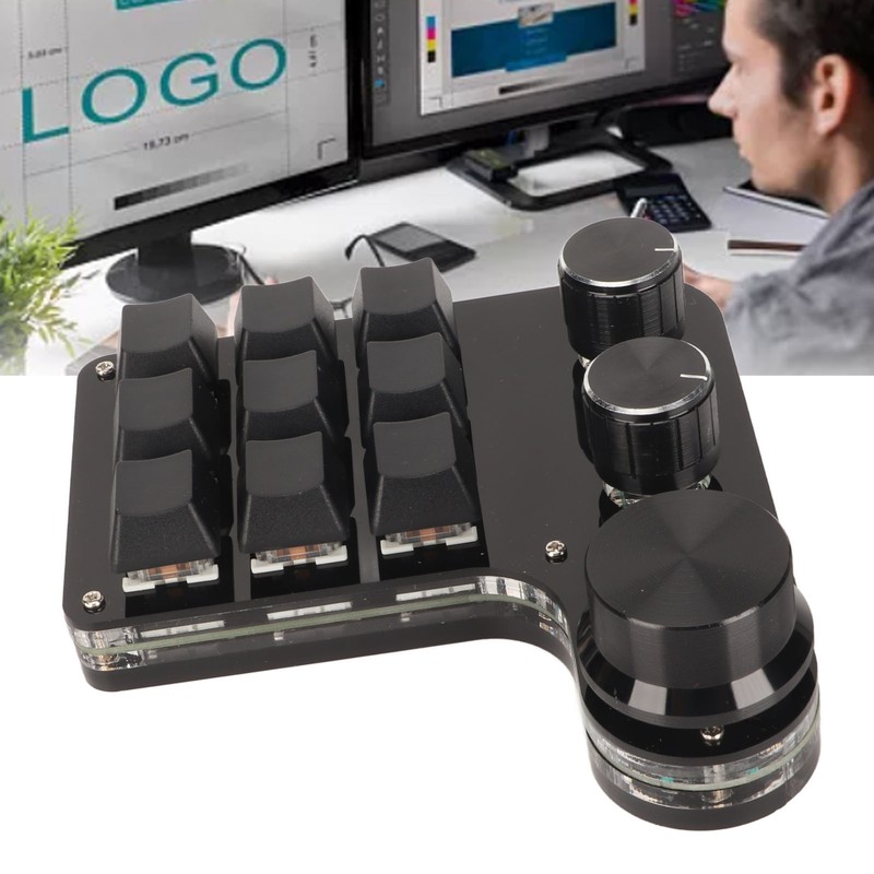 Mini 9 Key Keypad with 3 Knob RGB Light Blue