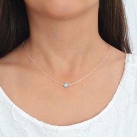 Blue Opal Ball Necklace sterling Silver delicate Jewelry 16" length + extender