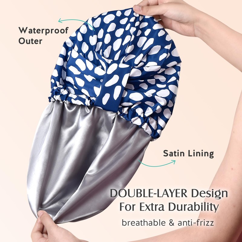 YFONG Reusable Shower Cap for Women, Waterproof & Durable Bath