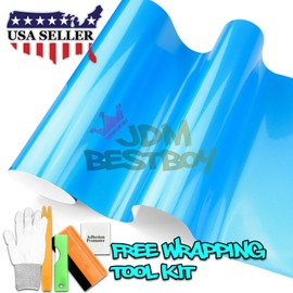 JDMBESTBOY Premium Super Ocean Blue Gloss Metallic Automotive Vinyl Wrap Bumper Sticker Decal Bubble Free Air Release Self Adhesive Car Decoration Roll Film Sheet - 12"x60" (1FTx5FT)