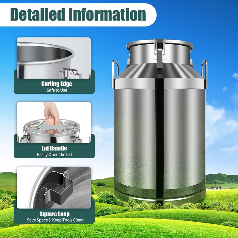60L Stainless Steel Bucket Wine Milk Can Metal Pail with