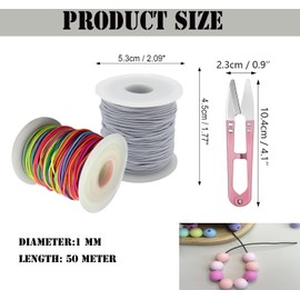 Elastic Bracelet String,2 Rolls Total 330 Feet 1mm,1.2mm Stretchy String Sturdy Elastic Beading Cord Kit with Scissors for Bracelets,Jewelry Making,Nacklace,Beading(White+Colorful, 1MM)