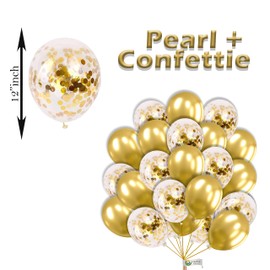 Gold Balloons 12 Inch Pearl and Confetti Latex Balloons for Birthday, Baby Shower, Wedding, Anniversary, Graduation Party Decorations - 10 Pack