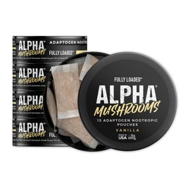 Fully Loaded Alpha Mushroom Pouches - Adaptogen Nootropic Pouches (5-Pack, Vanilla) - Lion's Mane, Cordyceps, & Chaga - 5 cans, 15 Pouches per can - Functional Mushrooms - Made in The USA
