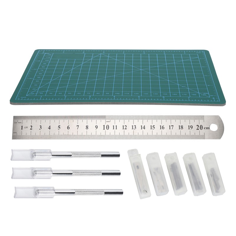 Carving Hobby Knife Kit Cutting Mat Handle Blades Ruler Art