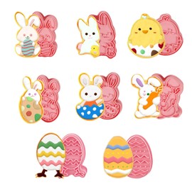 Cerlaza Easter Cookie Cutters, 8 Styles Holiday Biscuit Fondant Cookie Cutters Easter Party Decorations Supplies Favor, Easter Eggs Bunny Cookie Cutter Mold Embossed for Kitchen Baking Tools