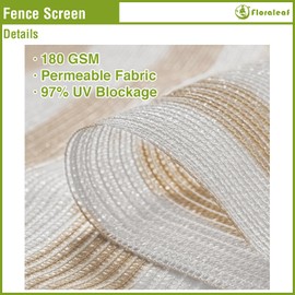 FLORALEAF Privacy Screen Fence Windscreen Mesh Shade Net Cover Heavy Duty Fencing 97% Blockage for Outdoor Wall Garden Yard Backyard 180gsm Beige White Stripe 3'x25'