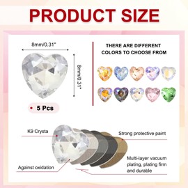 MECCANIXITY 5 Pcs 3D Heart Transparent Nail Rhinestones K9 Glass Crystal Rhinestones Pointed Back Crooked Heart Gems for Nail Charm Art DIY Decoration Craft 8x8mm