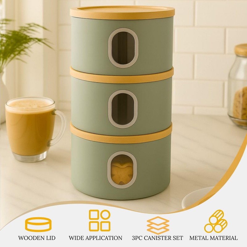 LENAK Tea Coffee Sugar Canister Set, Stackable Airtight Food Storage,