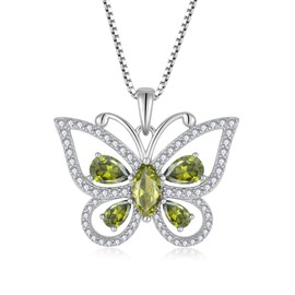Oskani Butterfly Birthstone Pendant Necklace for Women 925 Sterling Silver 5A Cubic Zirconia August Birthstone Peridot Color Jewelry for Mother's Day Valentine Birthday for Her