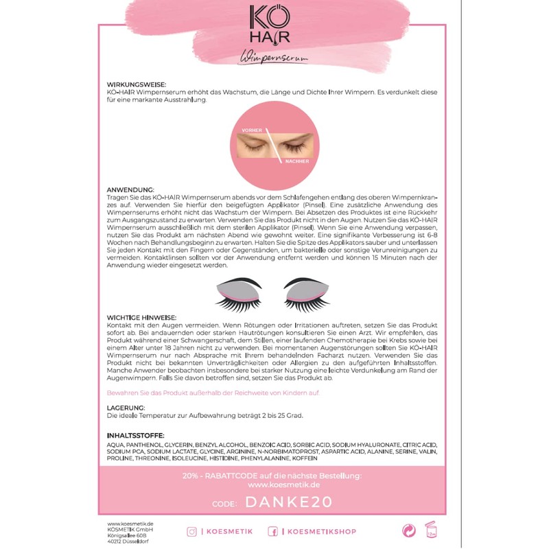 Kö-Hair Klinik Eyelash Booster Serum, Highly Effective Serum For Growing