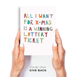 Wunderkid Funny Christmas Card, Watercolor Art Winning Lottery Ticket (1 Single Card, Blank inside)