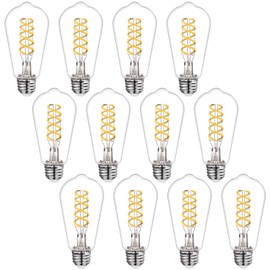 MYEMITTING Dimmable ST58 LED Edison Bulbs, 4.5W Equivalent to 40W Vintage Light Bulbs, E26 Base 4000K ST58/ST19 LED Bulbs, Antique Flexible Spiral LED Filament Light Bulbs - Clear Plastic 12Pack
