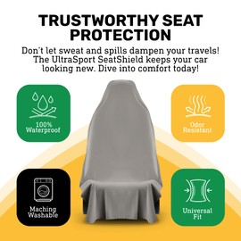 UltraSport Waterproof Towel Car Seat Cover, Universal Fit, Sweatproof & Odor-Resistant Front Seat Protector, Quick-Dry, Machine Washable for Gym, Pets, Travel, Outdoor Adventures, Gray