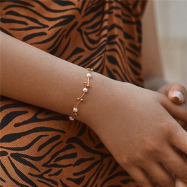 ALRNBY Gold Heart Pearl Bracelets for Women Dainty Small Pearl Beaded Chain Bracelet Trendy Non Tarnish Jewelry for Women Girls Gifts